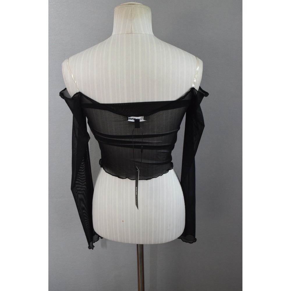 Fashion Nova Mesh Top Medium Black Off Shoulder Sheer Gothic Club Womens New - Picture 3 of 5